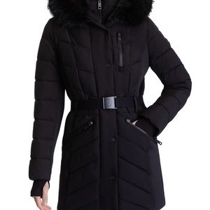 Micheal Kors Women's Belted Faux-Fur-Trim Hooded Puffer Coat